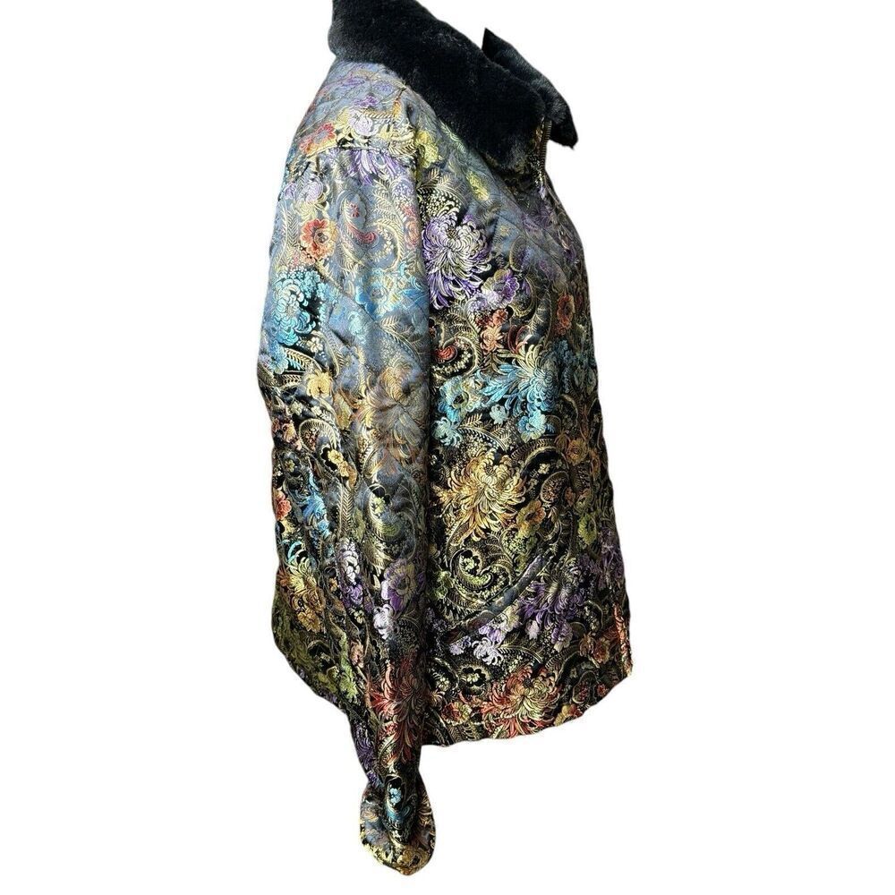 Chico's Design Floral Tapestry Style Art To Wear Jacket Detachable Collar Sz 3 - Picture 3 of 10